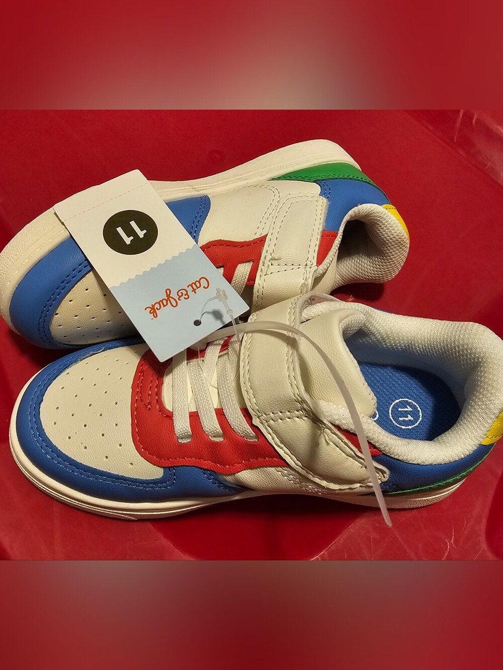 Cat & Jack Boys NWT Sneakers White, Blue, Red, Green & Yellowcat Sz 11